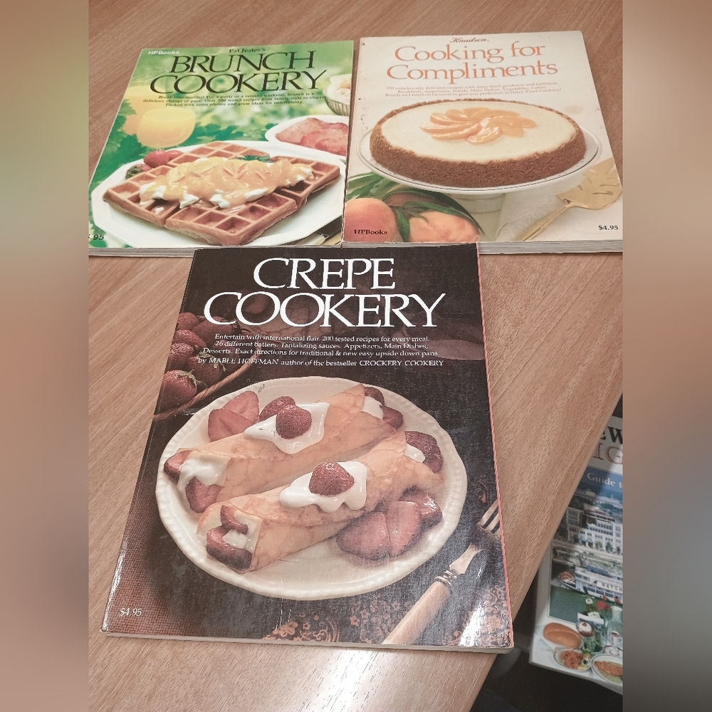 3 H P Books Cookbooks From 70s Brunch & Crepe Cookery Cooking For Compliments